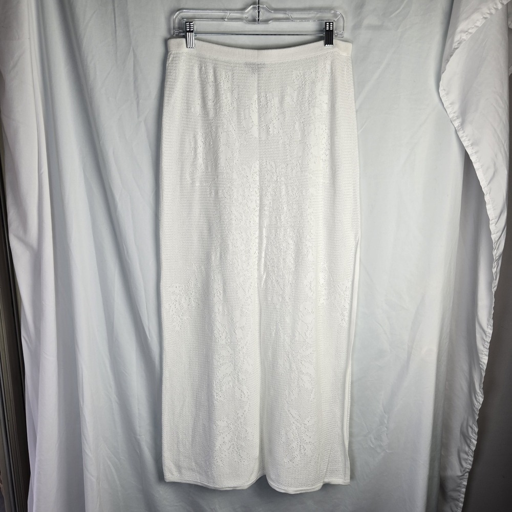 Wild Fable Cotton Maxi Skirt Women Large Floral Knit White Beach Semi-Sheer